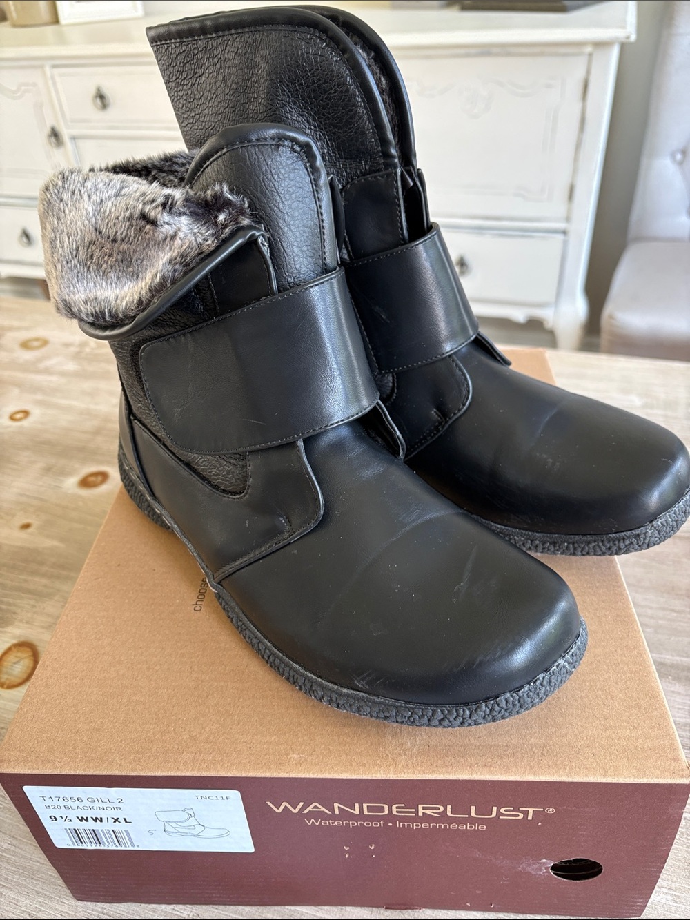Wanderlust Black Faux-Fur Trim Waterproof Ankle Boots